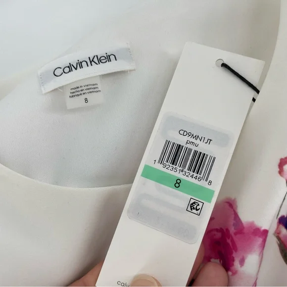 NEW Calvin Klein Sheath Dress White Floral Sleeveless 8 - Picture 10 of 12